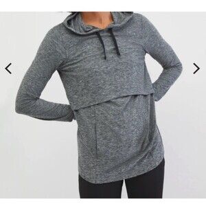Motherhood Maternity Nursing Athletic Top Sz M Gray Hood Long Sleeve Thumb Holes